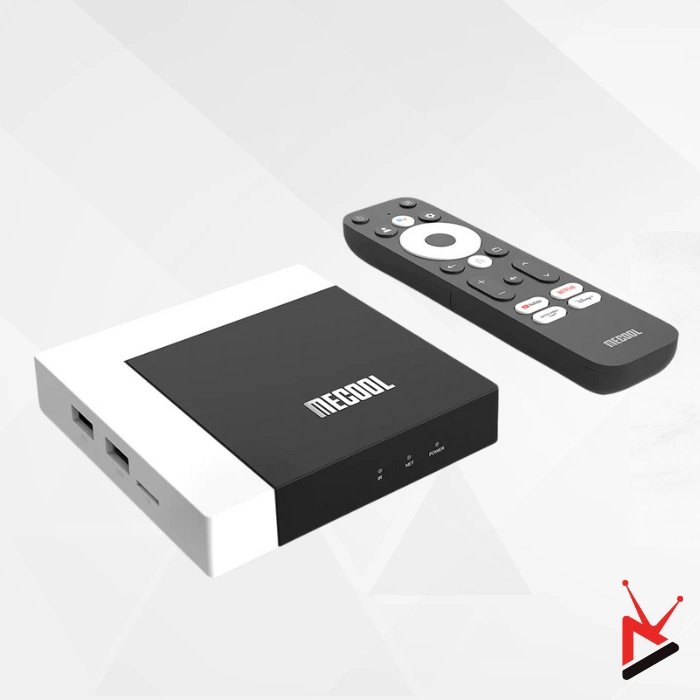 MECOOL KM7 Plus streaming player with remote front side