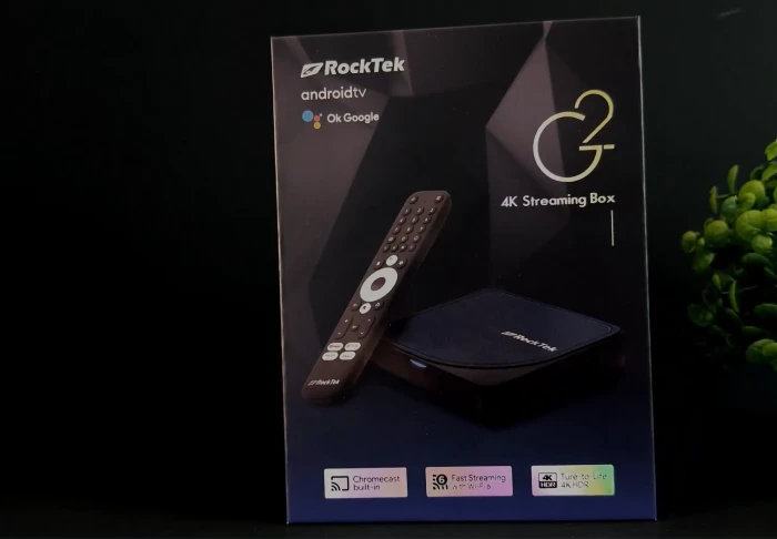 RockTek G2 4K Android TV Box showing packaging